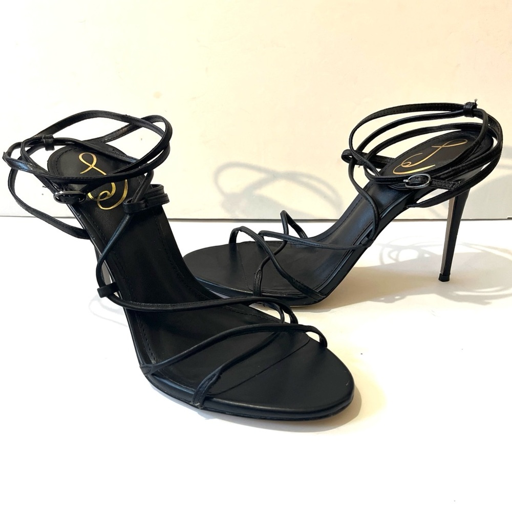 Sam Edelman SAREENA Black Leather Ankle Sandals Strappy Heels 10M.
